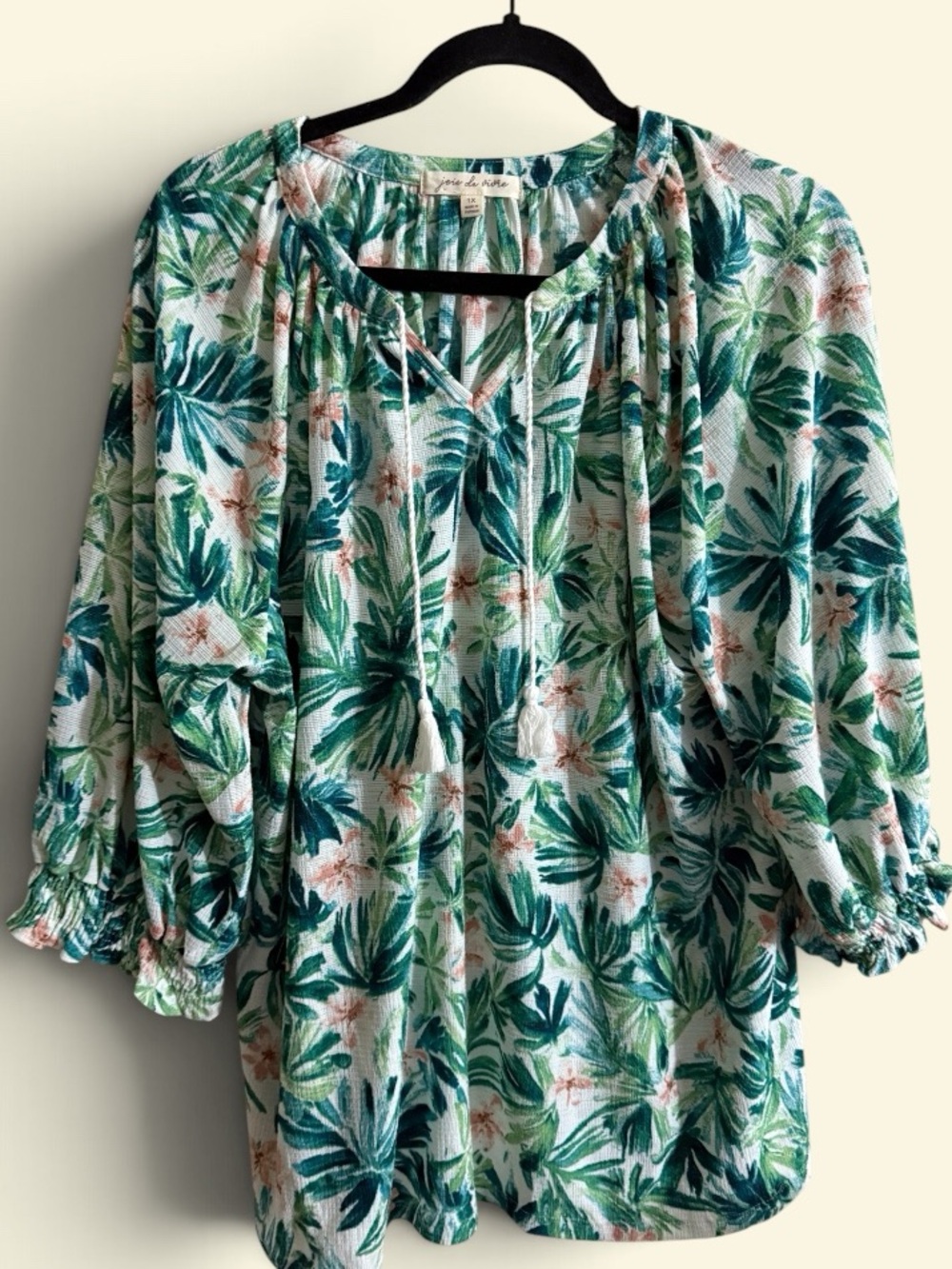 Tropical Green Floral Peasant Tunic Top